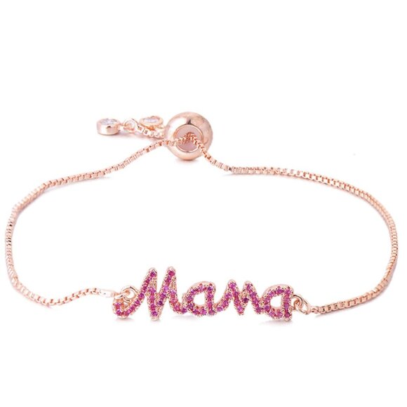 Mom To Be Girl Mama Pink Letters Rose Gold Bracelet - Picture 2 of 6